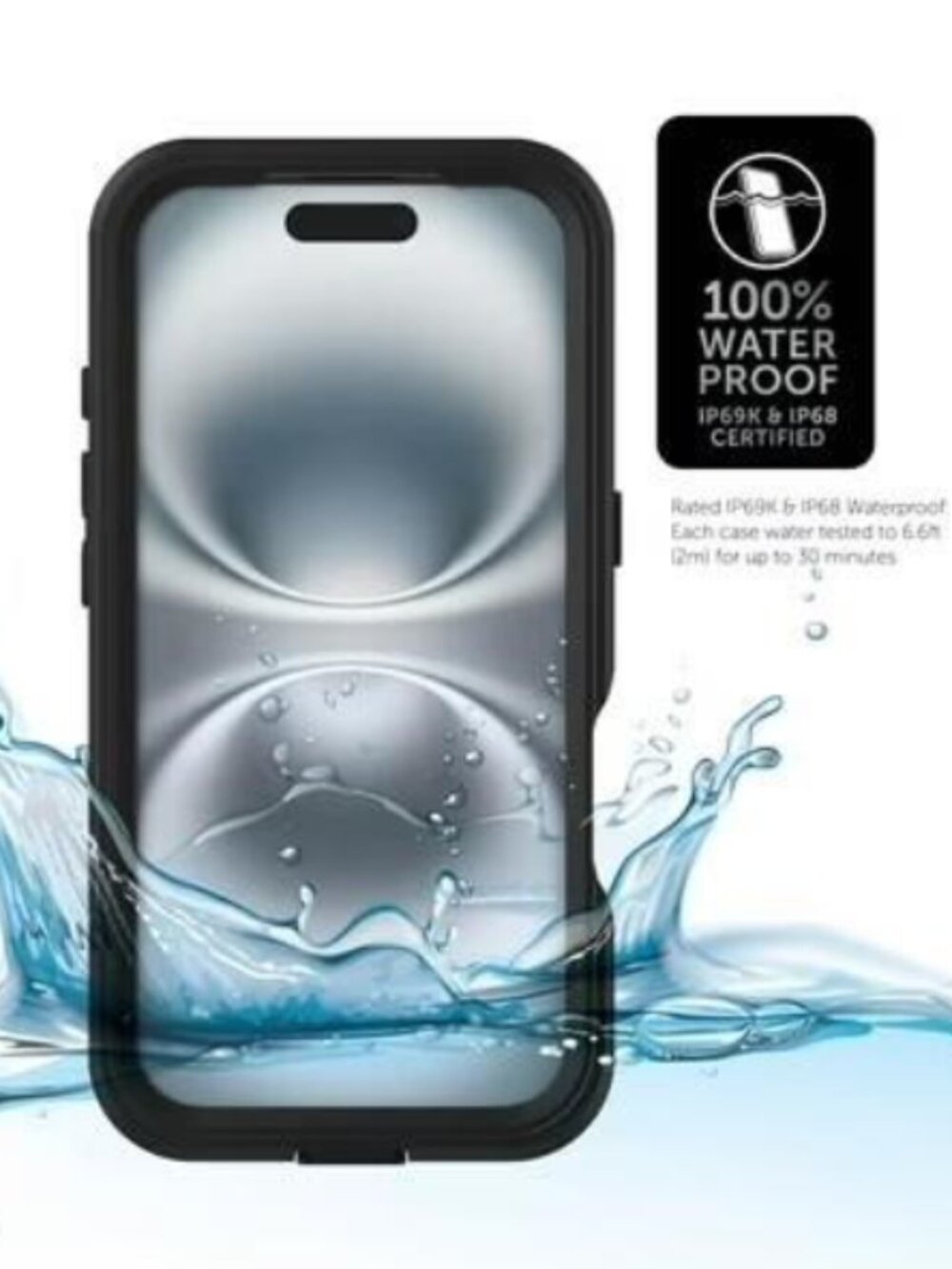 Body Glove Tidal Waterproof Phone Case for iPhone 16 - Black/Clear